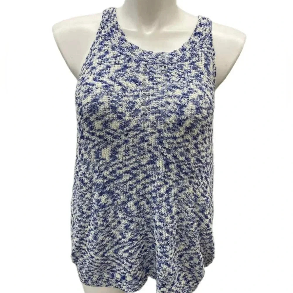 Adyson Parker Womens White Blue Knit Sleeveless Halter Neck Tunic Top Size 1X